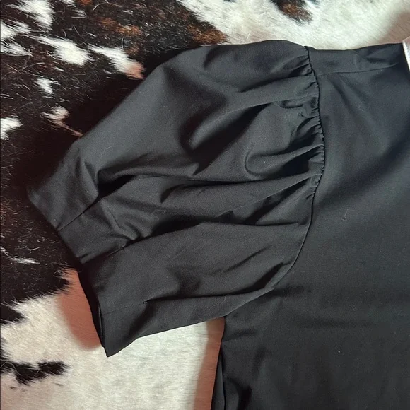 NWT Karl Lagerfeld Black Top with White Collar and Pearl Button Accents - Picture 3 of 10